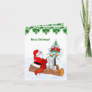 Jultomten med kanin Fox och ekorre Helgkort