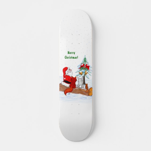 Jultomten med kanin Fox och ekorre Mini Skateboard Bräda 18,5 Cm (Framsida)