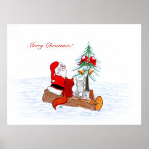 Jultomten med kanin Fox och ekorre Poster
