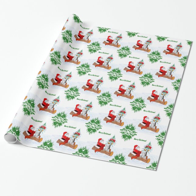 Jultomten med kanin Fox och ekorre Presentpapper (Utrullad)