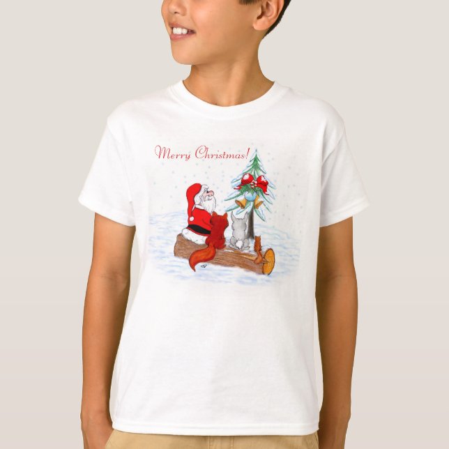 Jultomten med kanin Fox och ekorre T-shirt (Framsida)