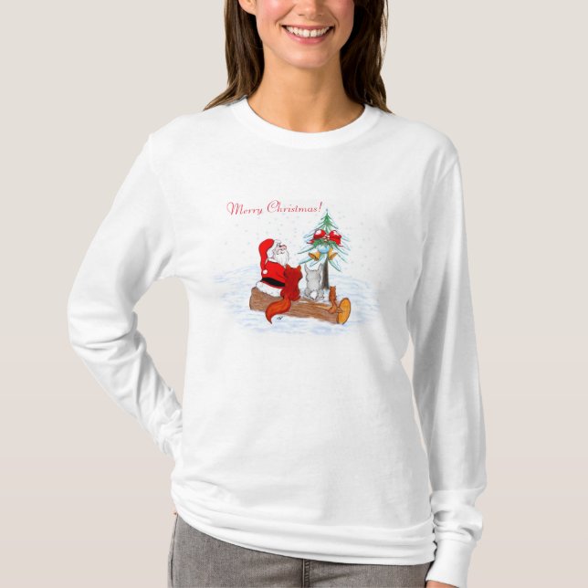 Jultomten med kanin Fox och ekorre T-shirt (Framsida)