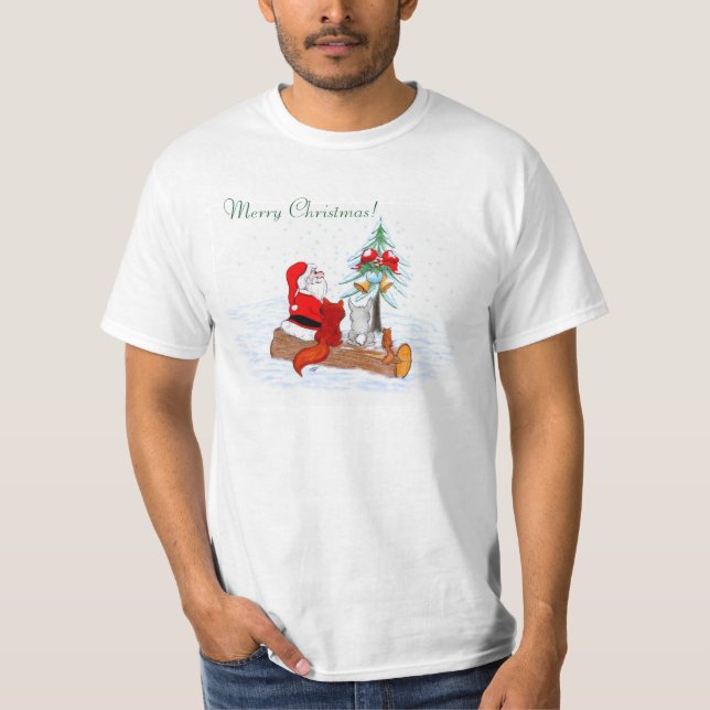 Jultomten med kanin Fox och ekorre T-shirt (Framsida)