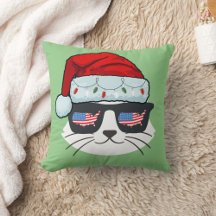 Jultomten med Kat Ansikte USA flagga Spets