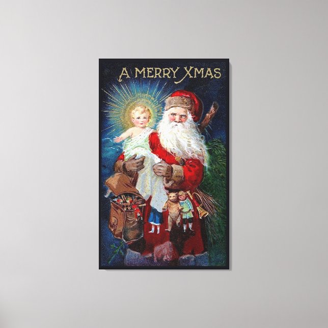 Jultomten med Kristus Child Canvastryck (Framsida)