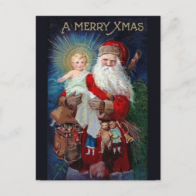 Jultomten med Kristus Child Helg Vykort (Framsida)
