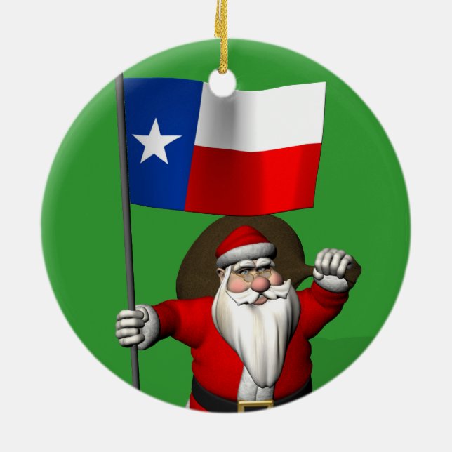 Jultomten med Lone Star Flagga Julgransprydnad Keramik (Baksidan)