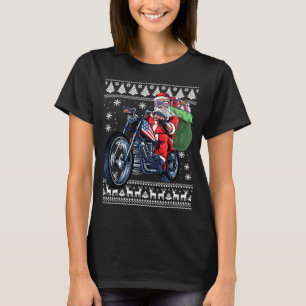Jultomten med motorcykel Julafton Träd uggla Chris T Shirt