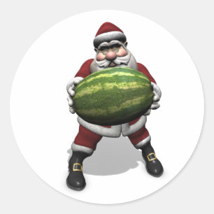 Jultomten med mycket stort vattenmelon runt klistermärke