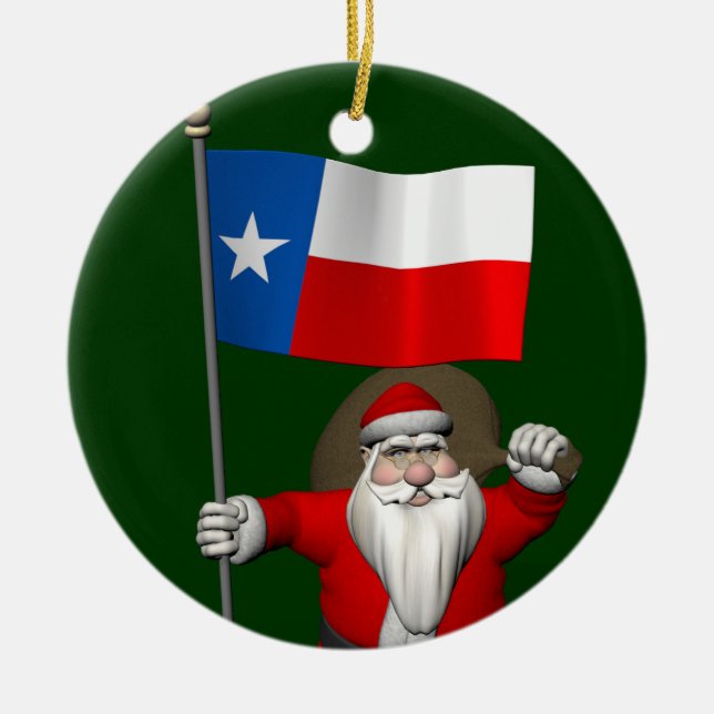 Jultomten med namn Texas Julgransprydnad Keramik (Framsidan)