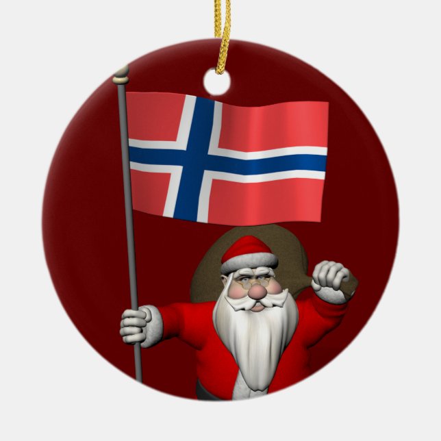 Jultomten med Norge Julgransprydnad Keramik (Framsidan)