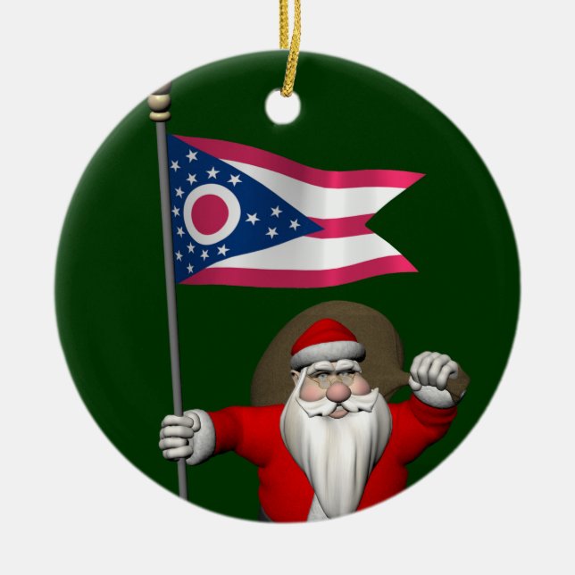 Jultomten med Ohio-tecken Julgransprydnad Keramik (Framsidan)