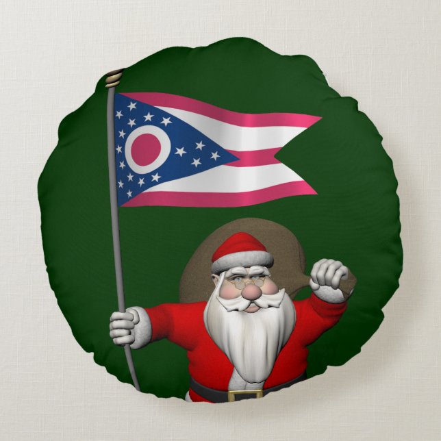 Jultomten med Ohio-tecken Rund Kudde (Baksidan)
