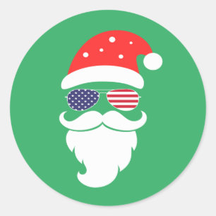 Jultomten med Patriotic USA Sunglasses Runt Klistermärke