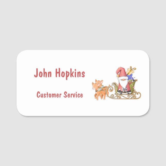 jultomten med Personligen Sleigh och Reindeer  Namnbricka (Framsida)