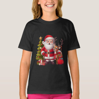 Jultomten med renar och festive Träd - hjärta T Shirt