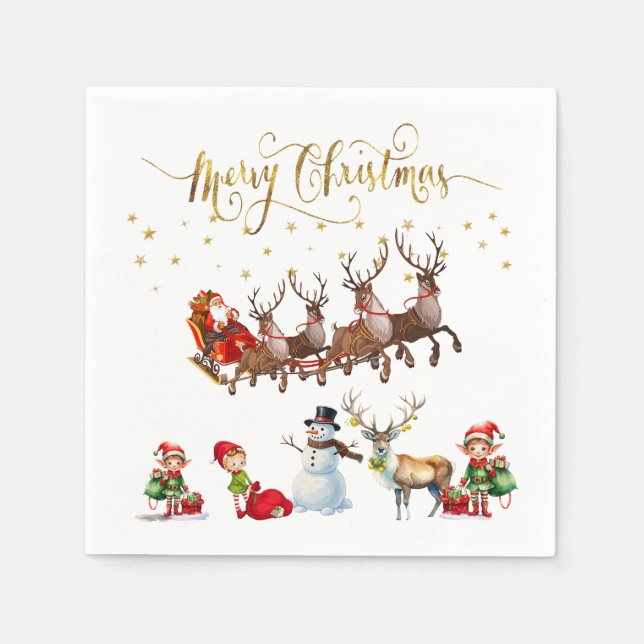Jultomten med renar som drar i sömnen pappersservett (Framsidan)