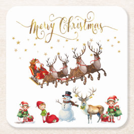 Jultomten med renar som drar i sömnen underlägg papper kvadrat