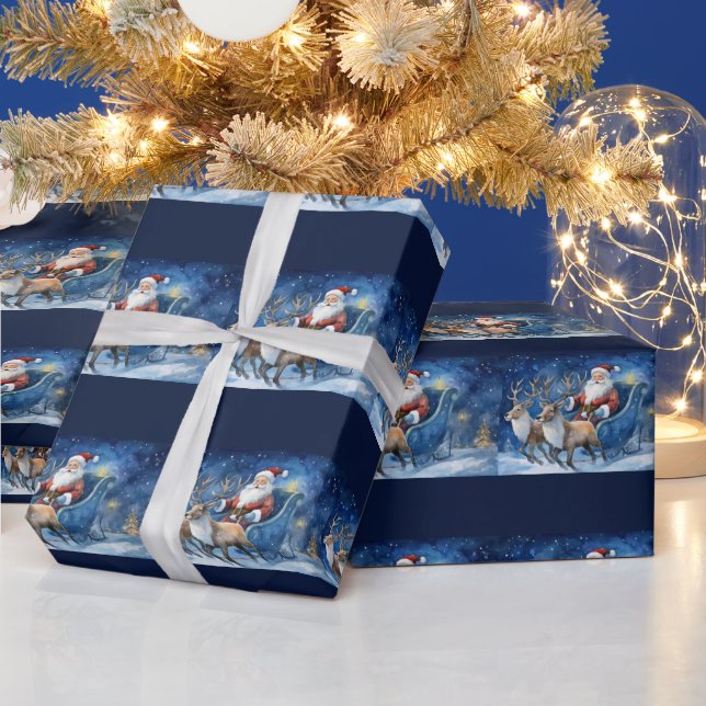 Jultomten med rentars snöslandskap presentpapper (Helgdagar)