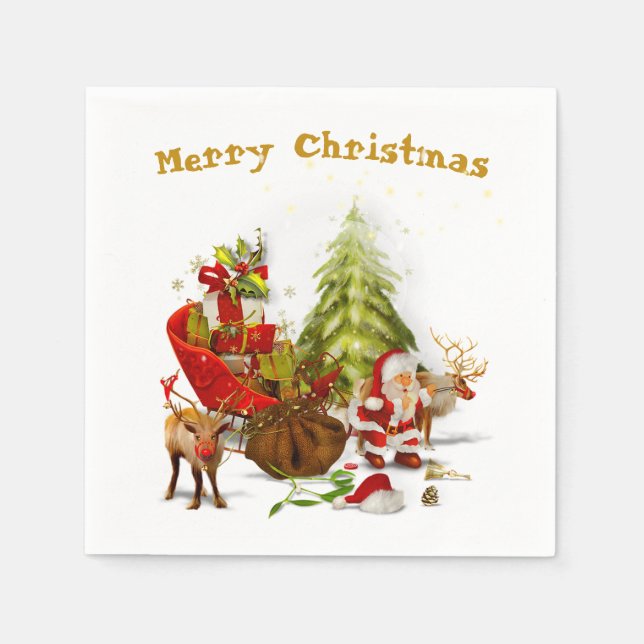Jultomten med Sleigh och renar Pappersservett (Framsidan)