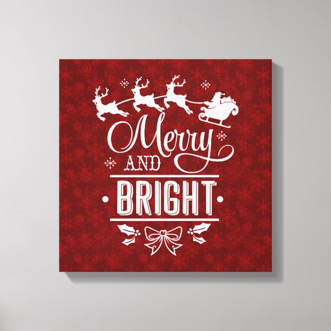 Jultomten med sligh Merry och Bright script Canvastryck (Framsida)