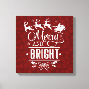 Jultomten med sligh Merry och Bright script Canvastryck