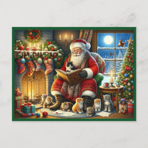 Jultomten med små kattungar helg vykort