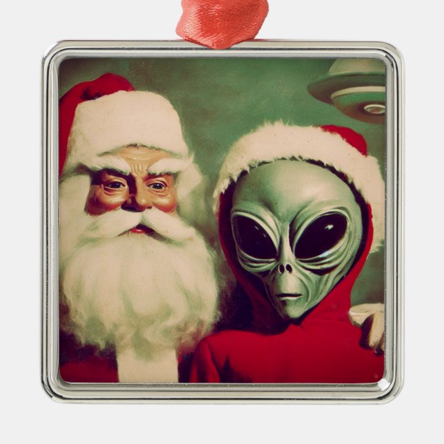 Jultomten med Space Alien UFO-jul Julgransprydnad Metall (Framsidan)