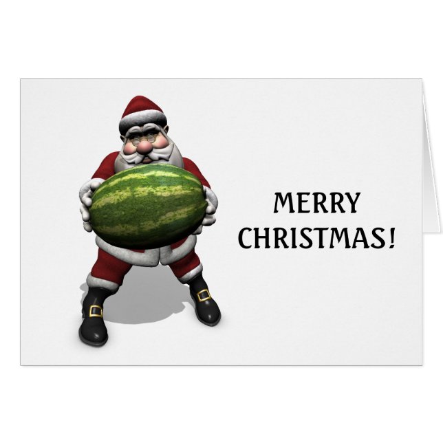 Jultomten med stor vattenmelon hälsningskort (Framsidan Horizontal)
