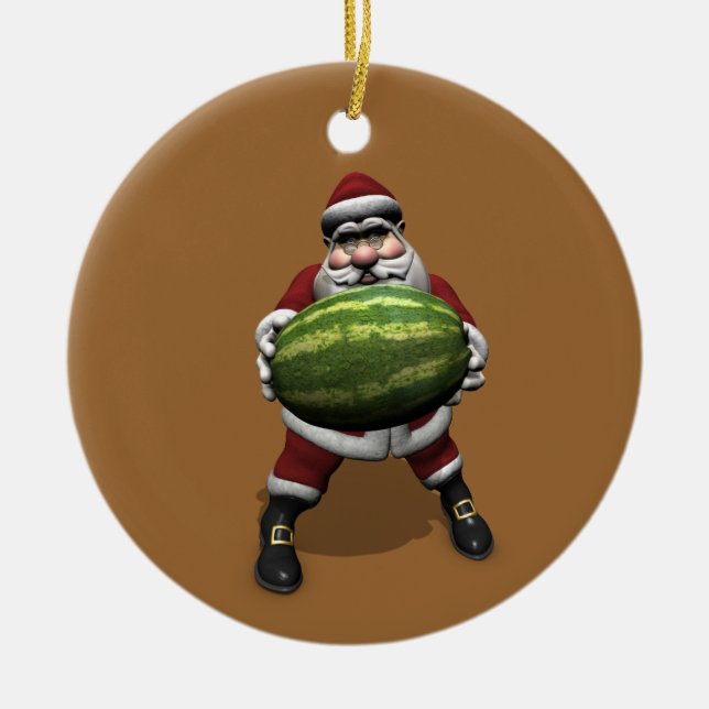 jultomten med stor vattenmelon julgransprydnad keramik (Framsidan)