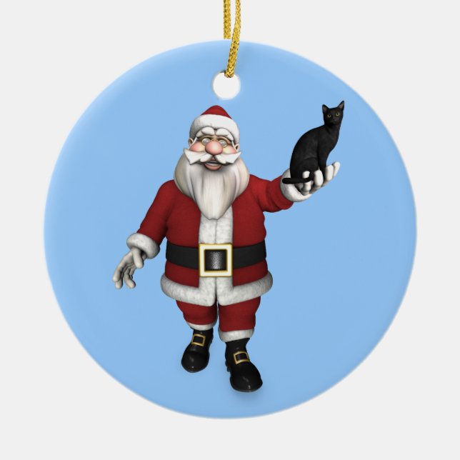 Jultomten med svart katt julgransprydnad keramik (Framsidan)