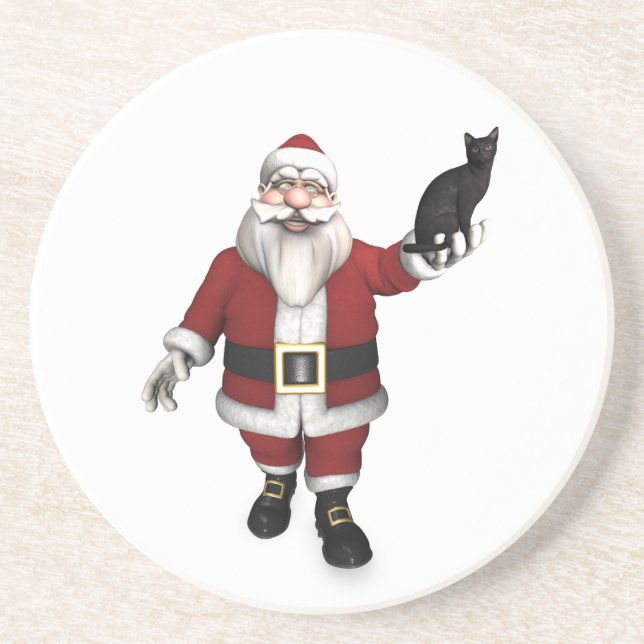 Jultomten med svart katt underlägg sandsten (Framsidan)