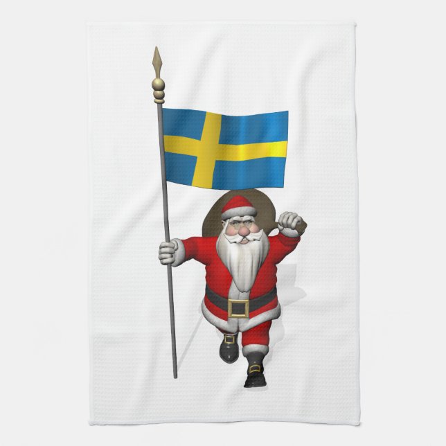 Jultomten med Sverige Kökshandduk (Vertikal)