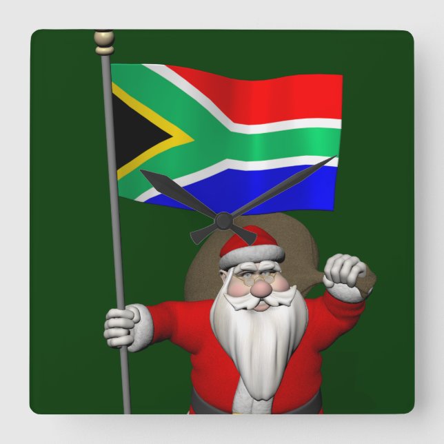 Jultomten med syd-Afrikans tecken Fyrkantig Klocka (Framsida)