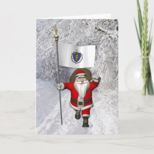 Jultomten med tecken på Massachusetts Helgkort
