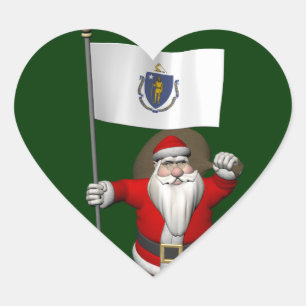 Jultomten med tecken på Massachusetts Hjärtformat Klistermärke
