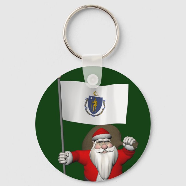 Jultomten med tecken på Massachusetts Nyckelring (Framsida)