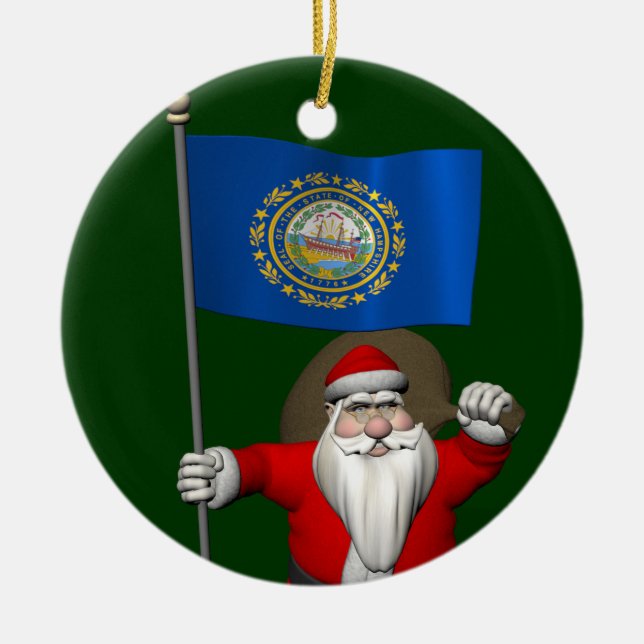 Jultomten med tecken på New Hampshire Julgransprydnad Keramik (Framsidan)