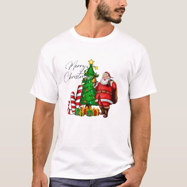 Jultomten med Träd T Shirt (Framsida)
