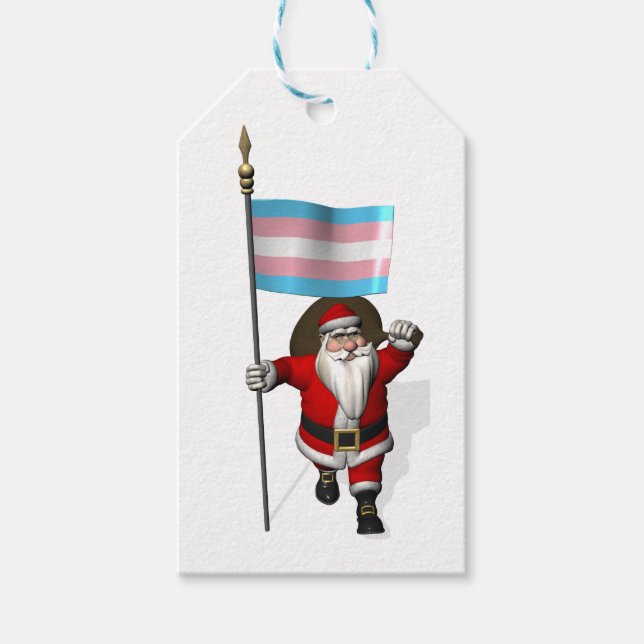 Jultomten med Trans-Pride-Flagga Presentetikett (Framsidan)