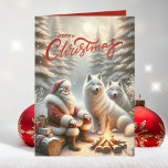 Jultomten med Varg jul Helgkort<br><div class="desc">Vintage God jul Santa med sin vackra vita varg hundar,  helgdag. Anpassa detta med ditt eget budskap på insidan och familjen namn att skicka ut till vänner och familj för helgdagarna.</div>