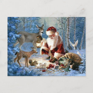 Jultomten med vilda djur helg vykort