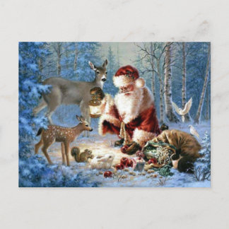 Jultomten med vilda djur helg vykort
