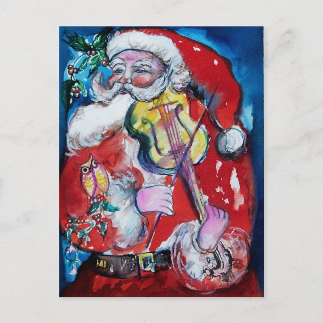 JULTOMTEN MED VIOLIN S MONOGRAM HELG VYKORT (Framsida)