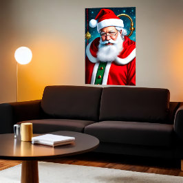 Jultomten med vitt skägg och glas | AI Art Poster
