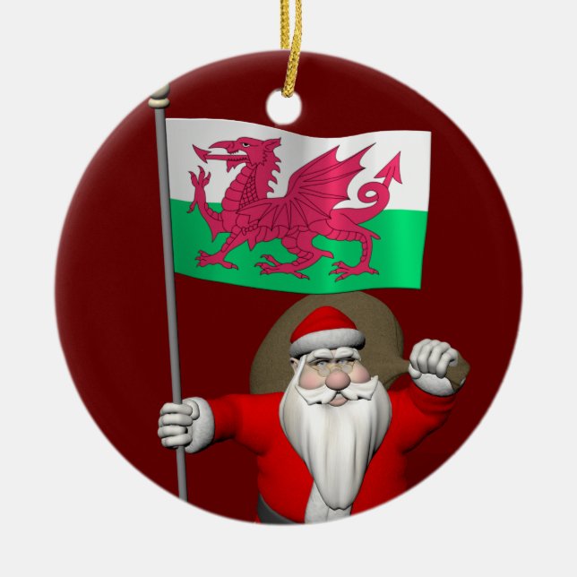 Jultomten med Wales avsikt Julgransprydnad Keramik (Framsidan)