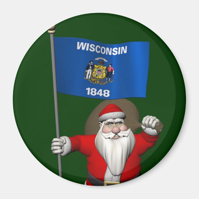 Jultomten med Wisconsin-tecken Magnet (Framsidan)