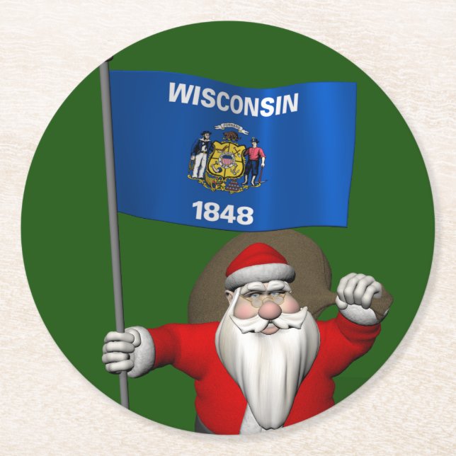 Jultomten med Wisconsin-tecken Underlägg Papper Rund (Framsidan)