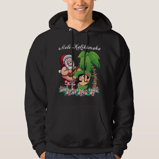 Jultomten Mele Kalikimaka Hawaii Handflatan Träd P Hoodie (Framsida)