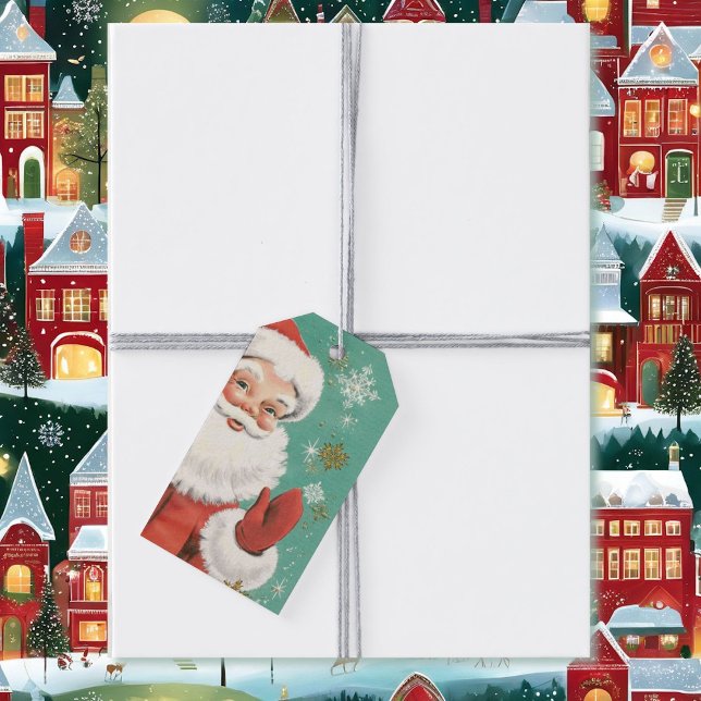 Jultomten Mid Century Aqua & Snö Presentetikett (Skapare uppladdad)